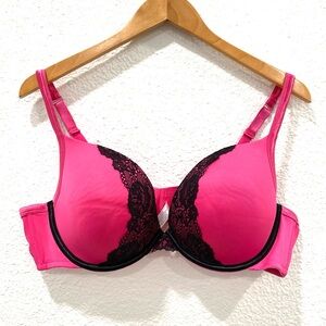 Cacique Lañe Bryant Vibrant Hot Pink and Black Lace Bra Size 44B